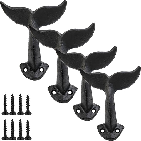 NSBELL whale tail wall hook set in rustic black, ideal for keys.