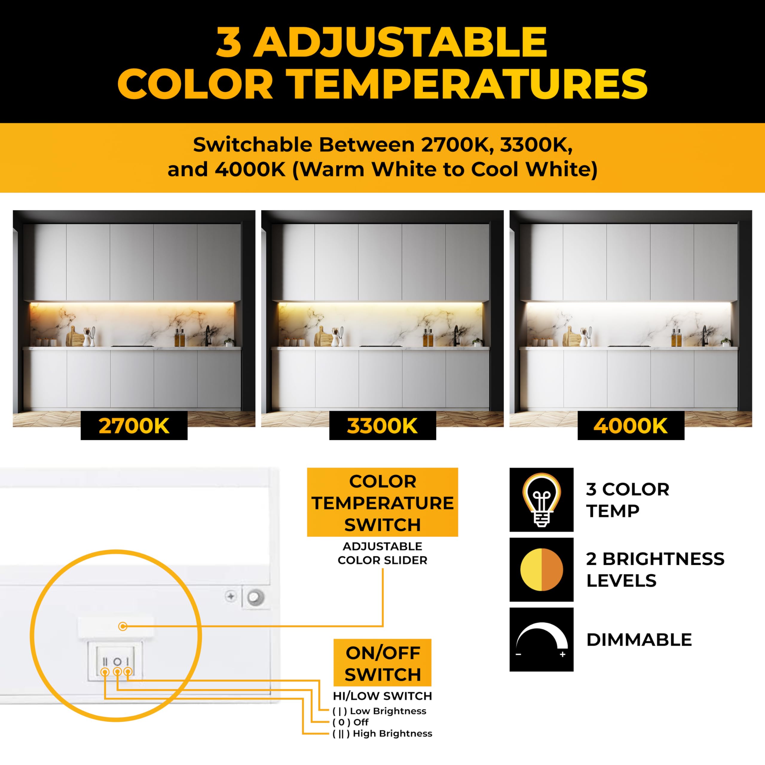 NSL LED under-cabinet light 2700K warm mode ideal for cozy kitchens