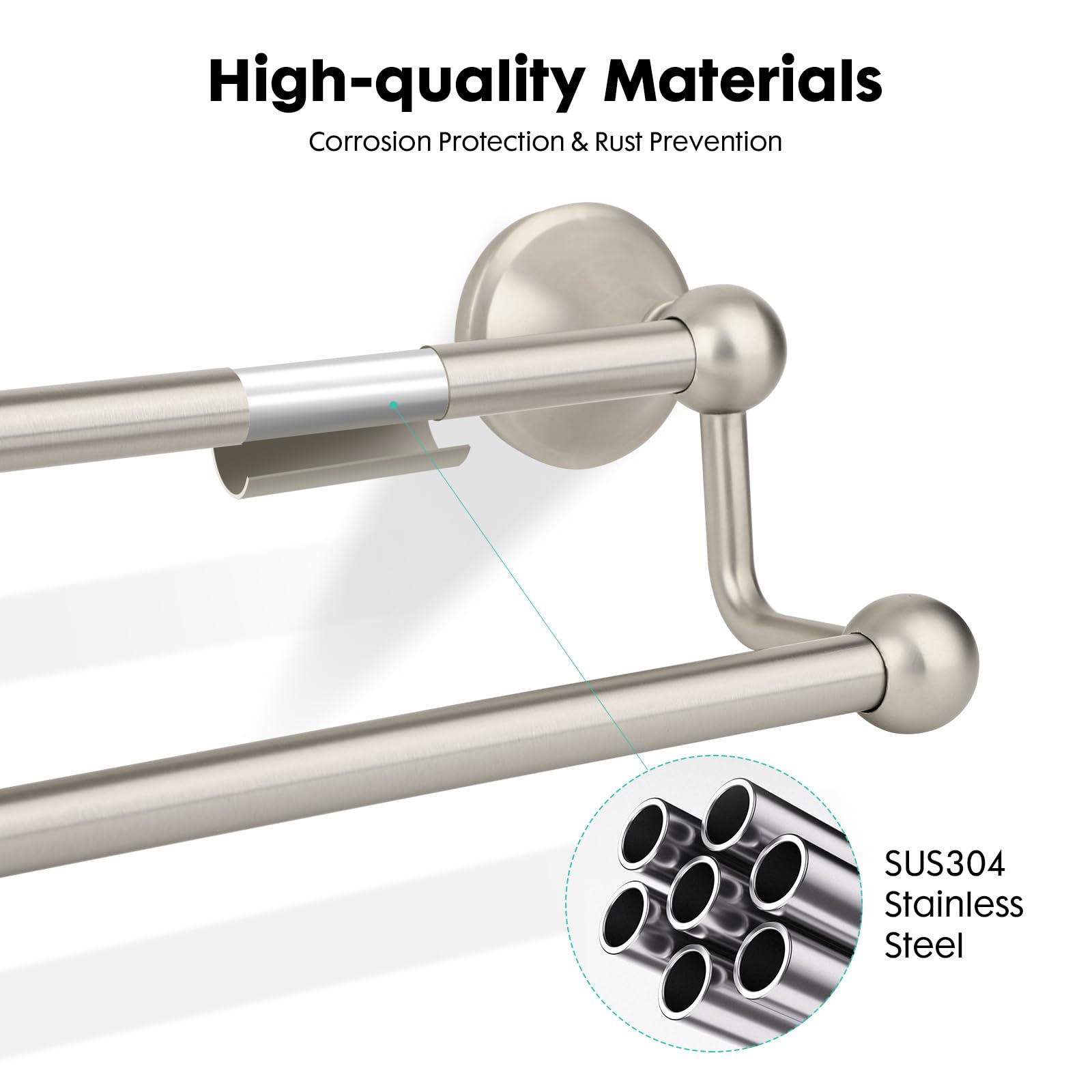 Ntipox 24-inch double towel bar offers ample space for full-size towels.