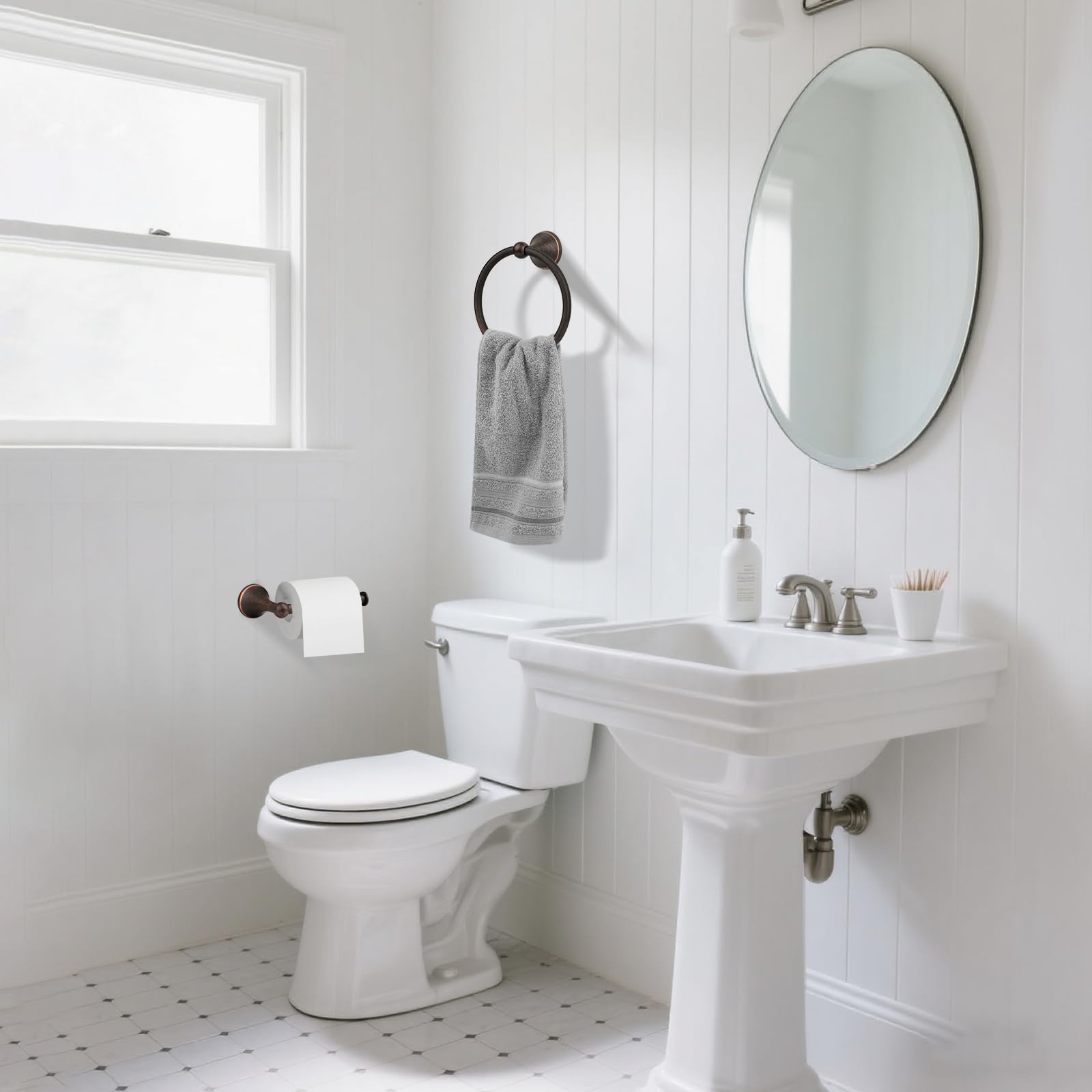 Ntipox antique bronze bathroom hardware enhances decor with a rust-resistant finish