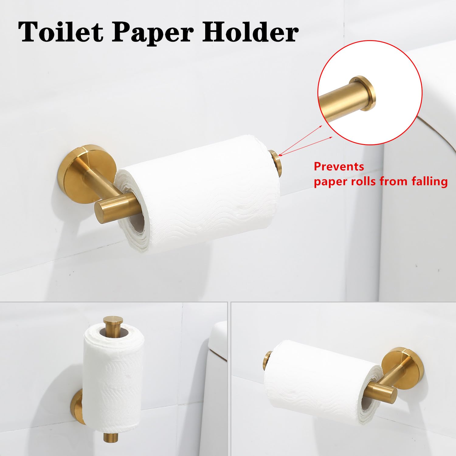 NTIPOX brushed gold bathroom hardware kit laid flat to highlight round design