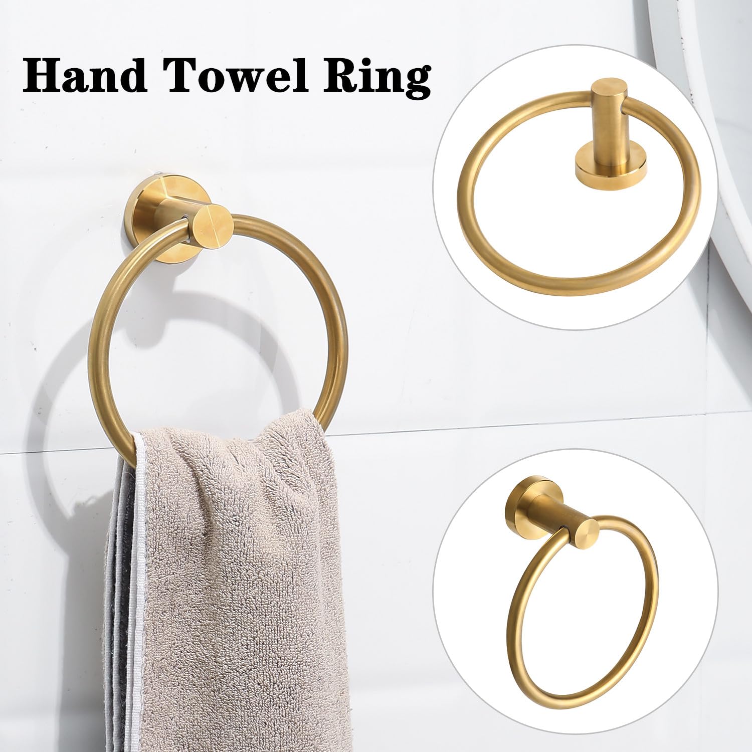 Ntipox brushed gold robe hook pair for neat bathroom organization.
