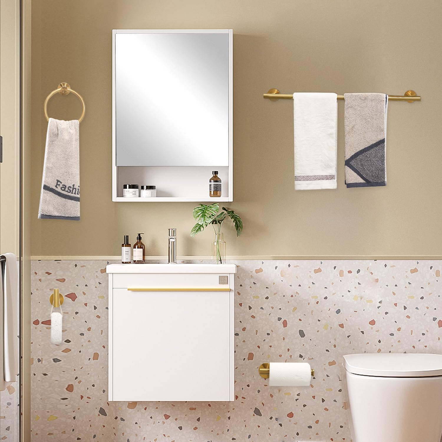 Ntipox brushed gold toilet paper holder with durable wall mount.
