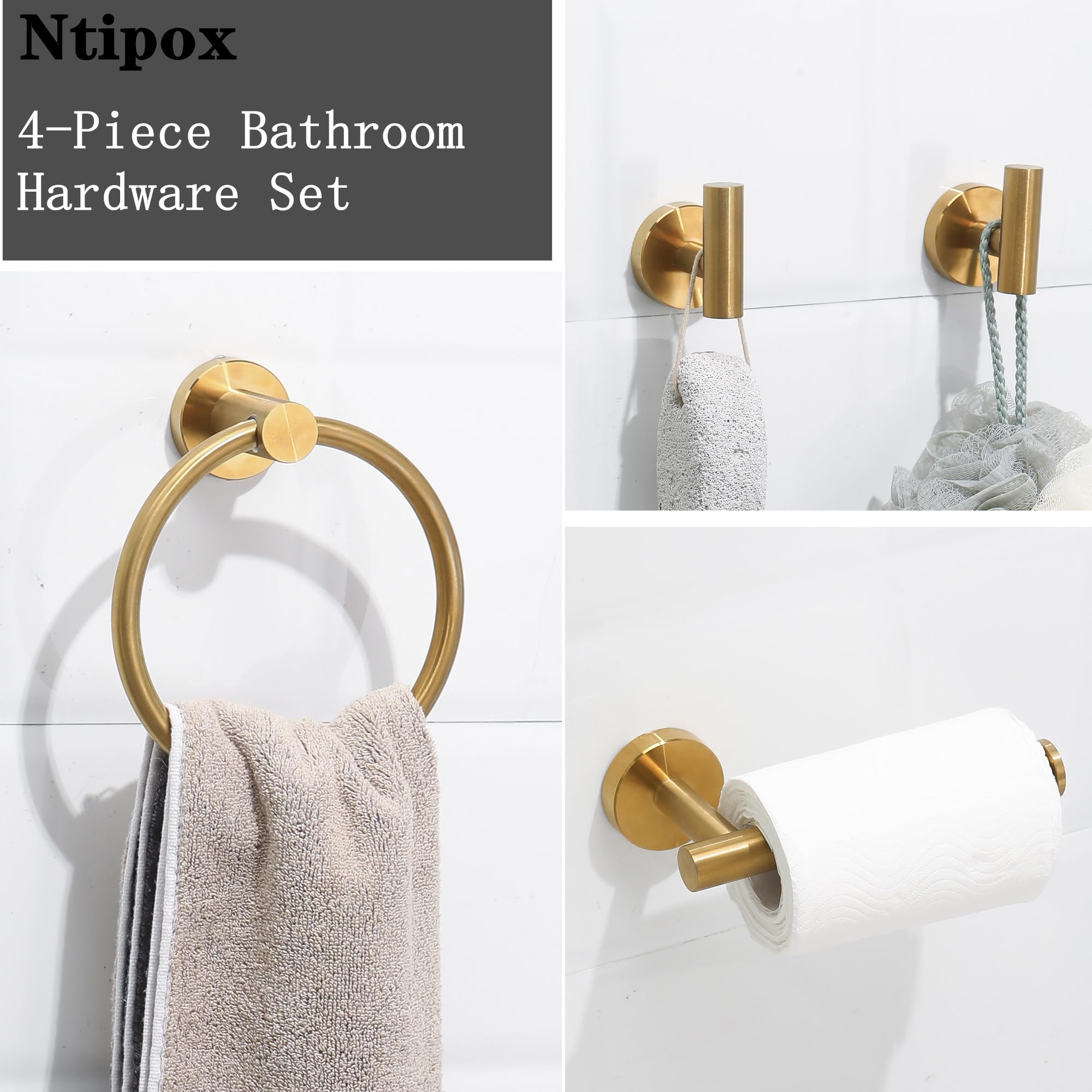 NTIPOX brushed gold toilet paper holder with secure mounting for easy installation