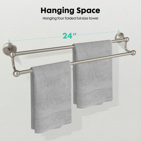 Ntipox brushed nickel wall-mounted towel rack enhances bathroom aesthetics and drying.