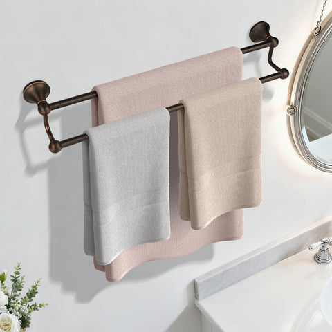 Close-up of oil-rubbed bronze finish on Ntipox towel bar