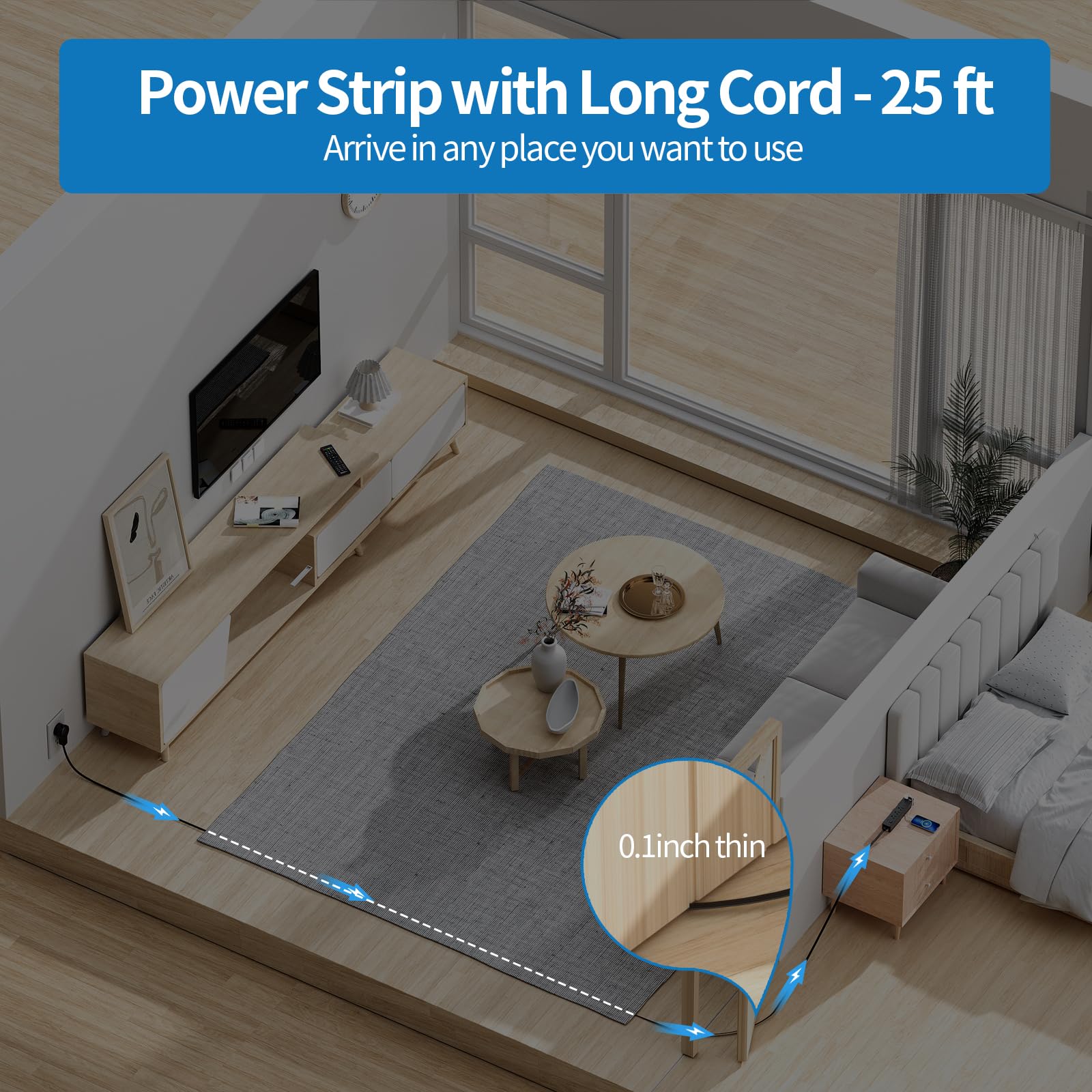 NTONPOWER flat plug behind furniture for tight-space power without crowding outlets