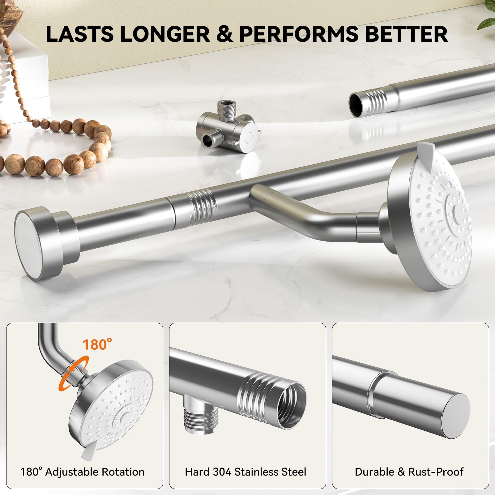 NTPN dual shower head 304 stainless steel finish resists rust