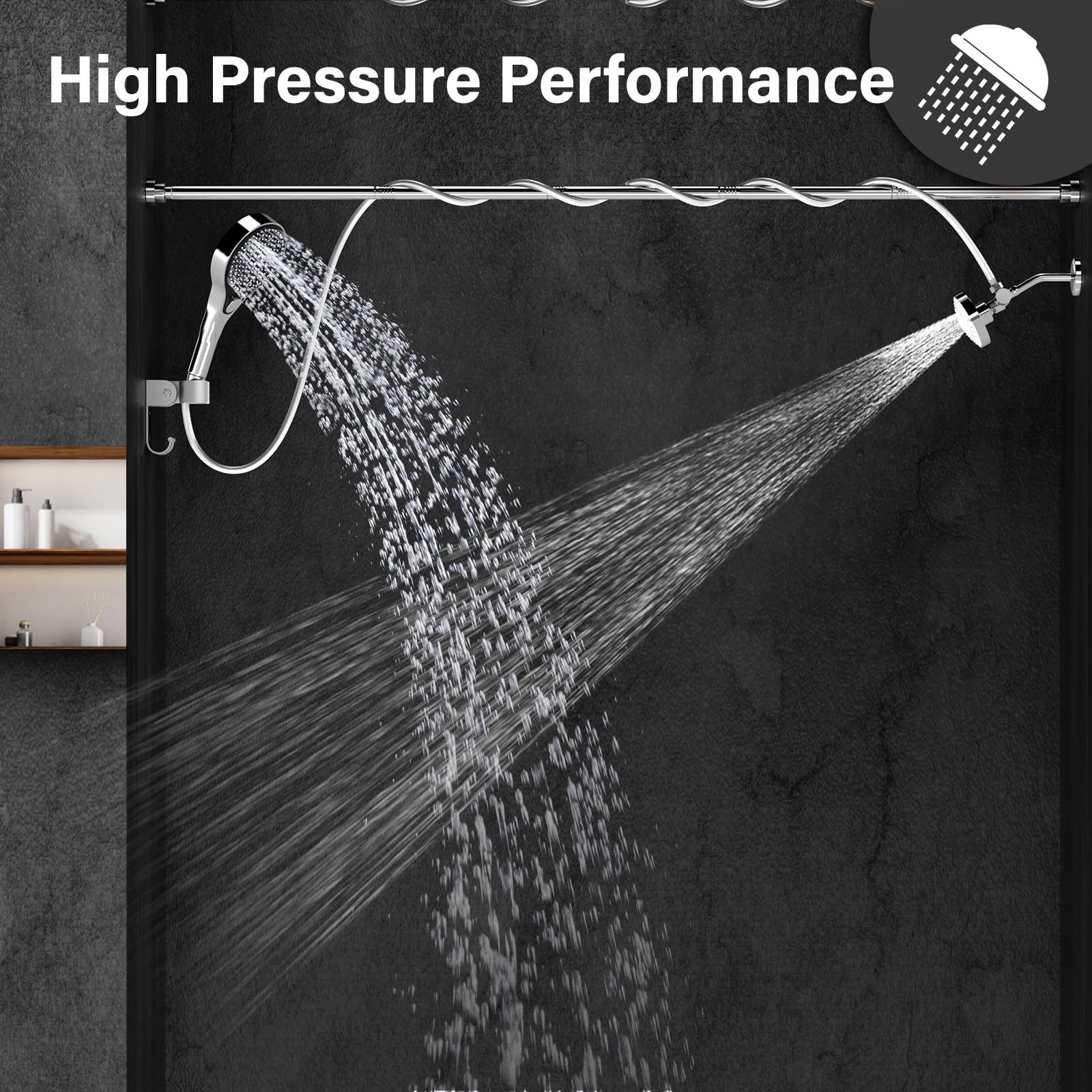 NTPN dual shower head 304 stainless steel construction resisting rust.