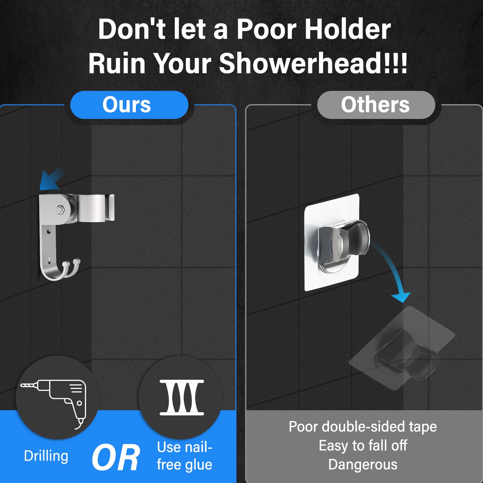 NTPN dual shower head adjustable installation bracket for custom height and angle.