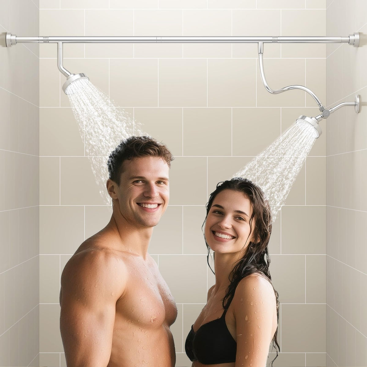 NTPN dual shower head chrome overview for couples' spa-like shower