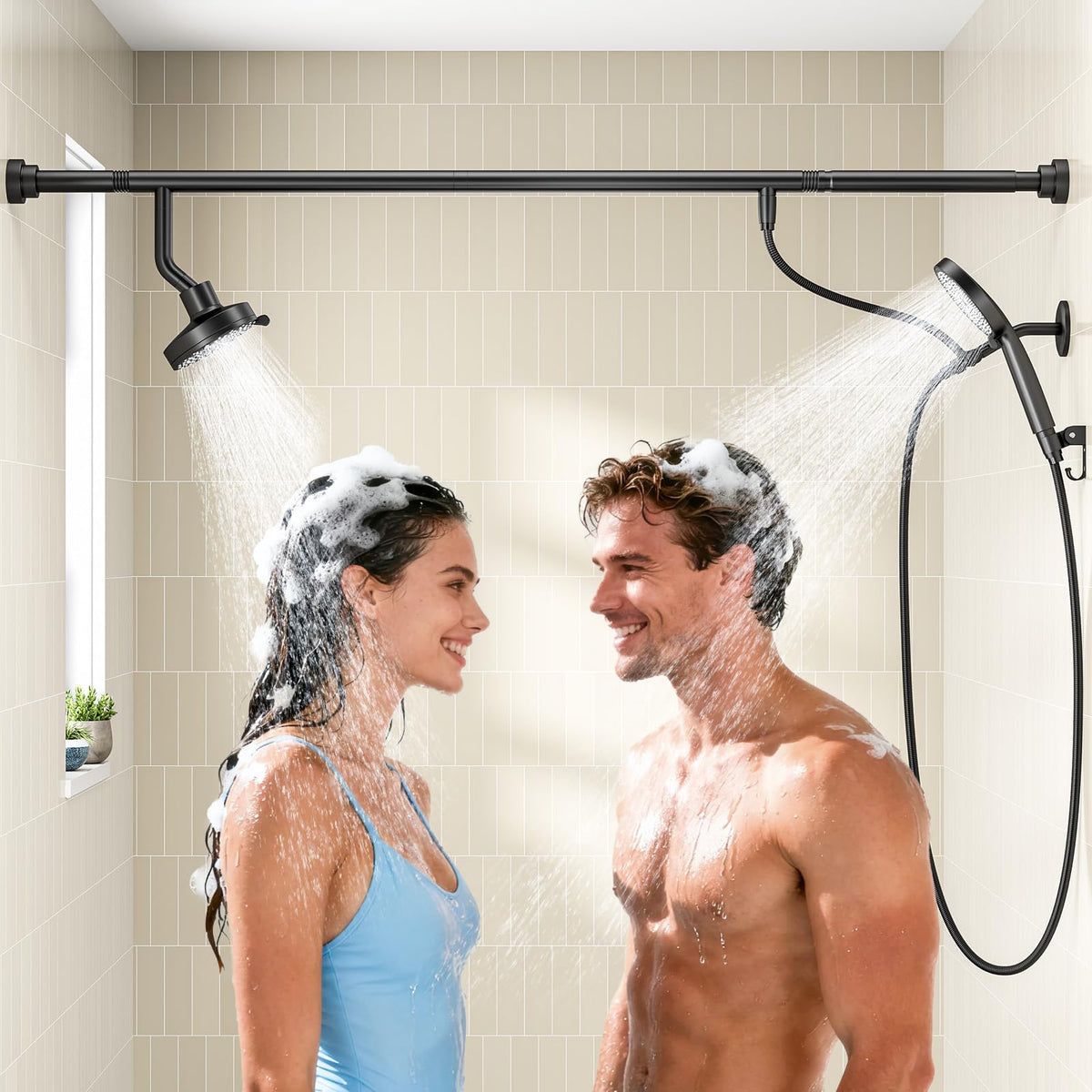 NTPN dual shower head for two people with a spacious flow for shared showers.