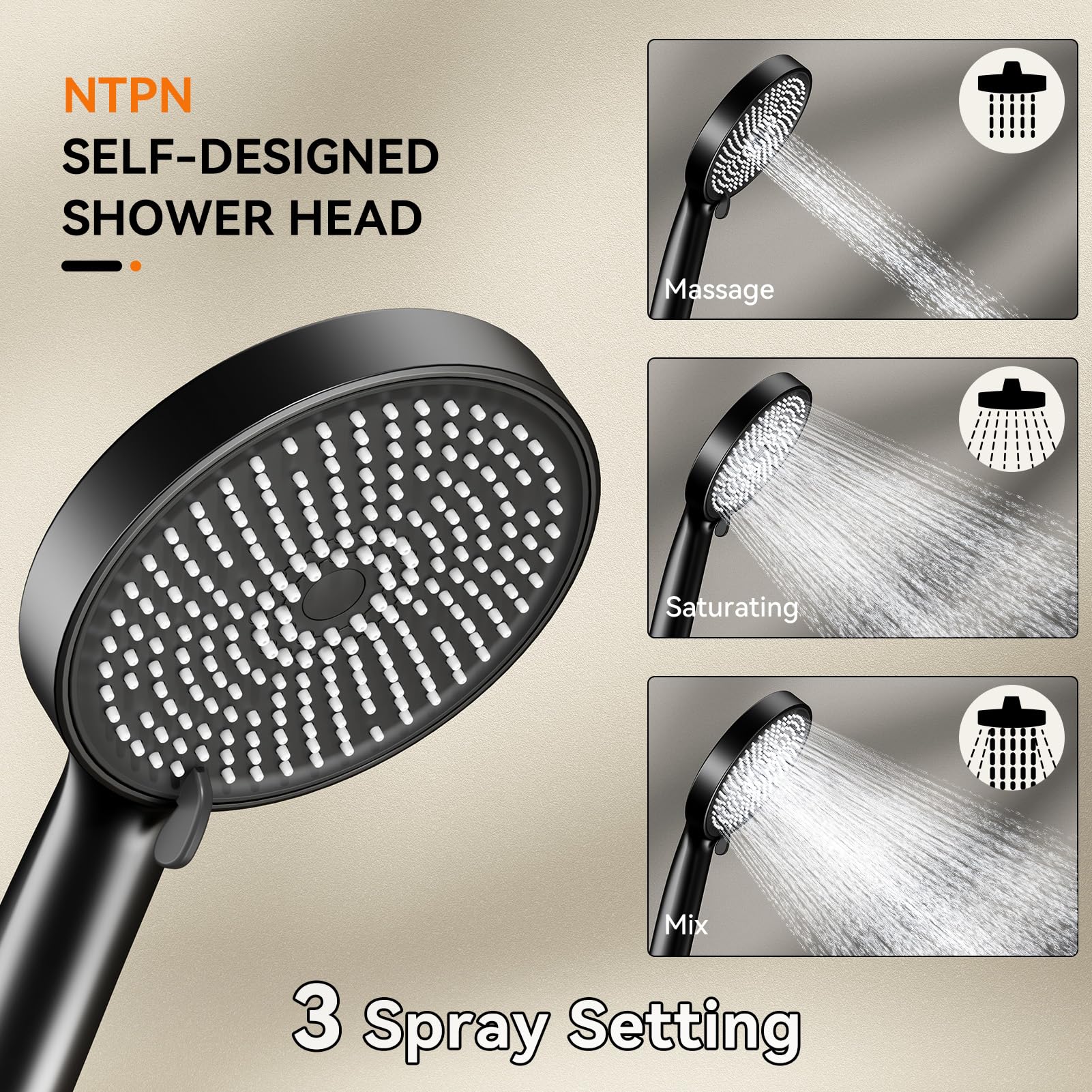 NTPN three-spray modes offer customizable showers for every preference.