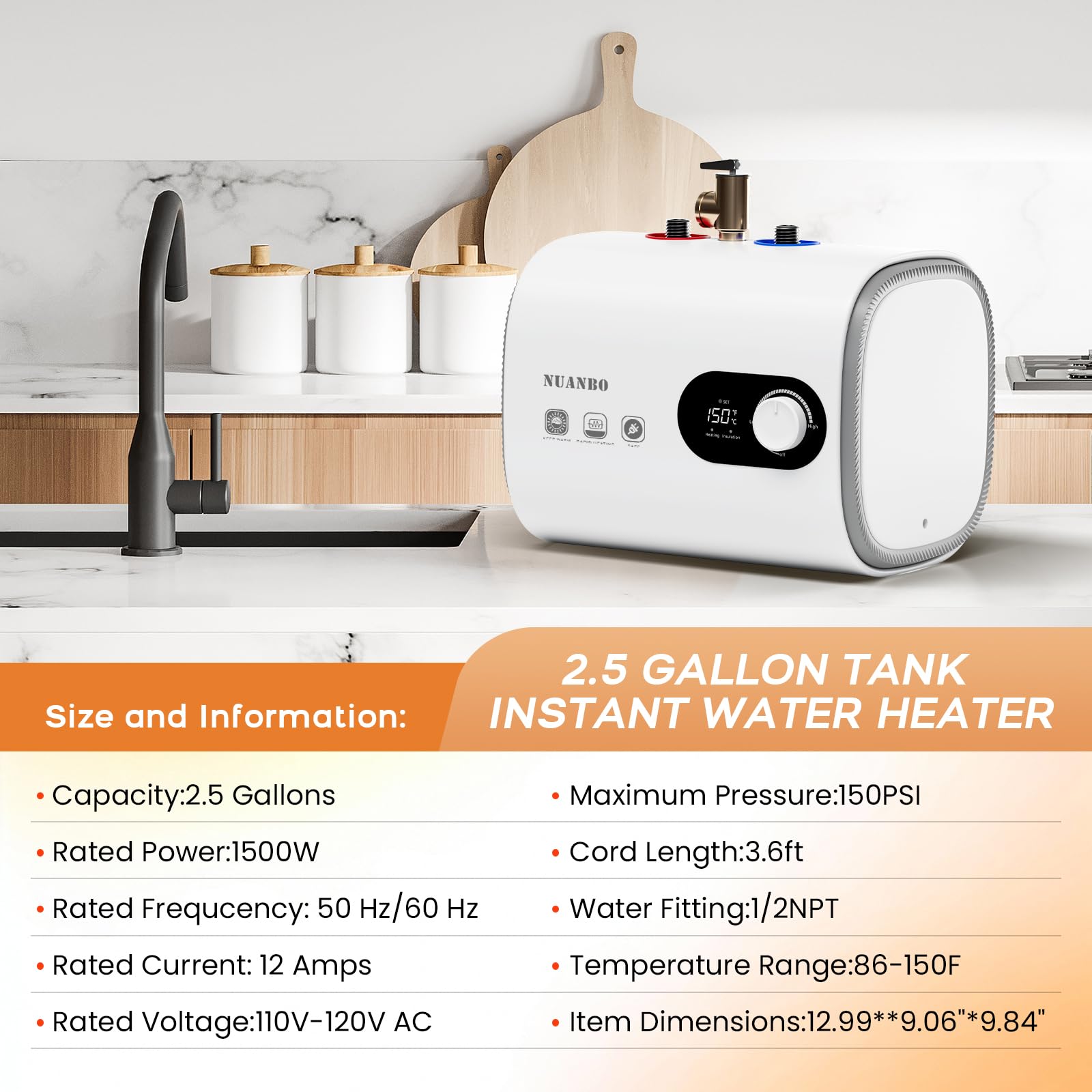 NUANBO mini-tank provides rapid heating for kitchens and baths.