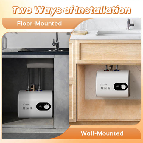 NUANBO wall or floor mount water heater is 110V ready for easy install.
