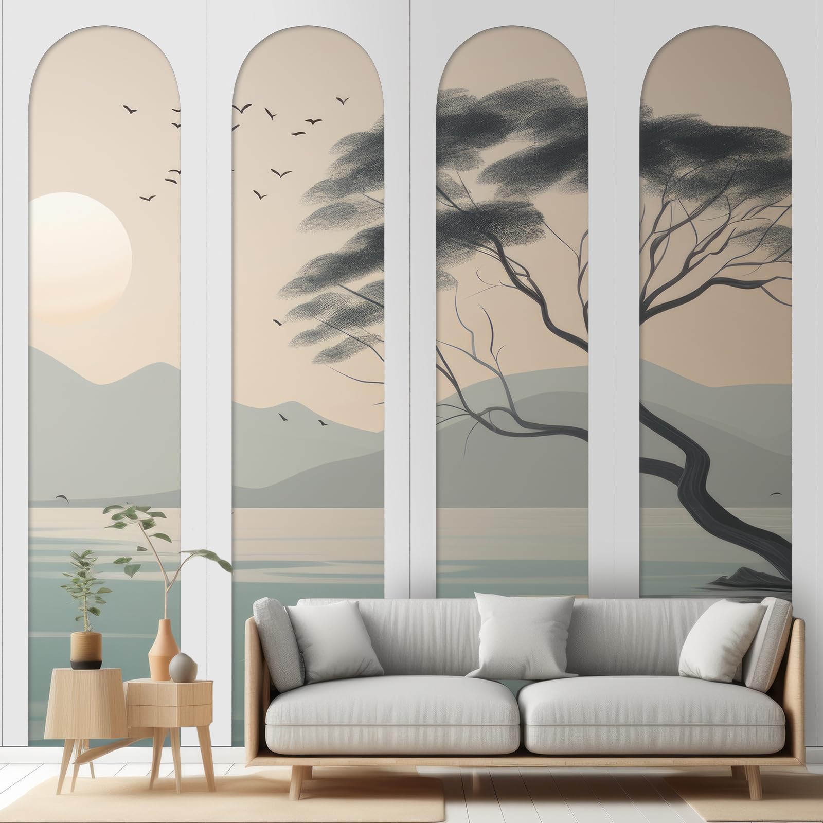 Nuanchu arch MDF panels laid out, ready to form arch motifs on walls.