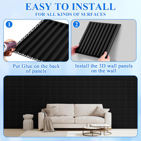 Nuanchu black 3D panel adds modern texture to living rooms.