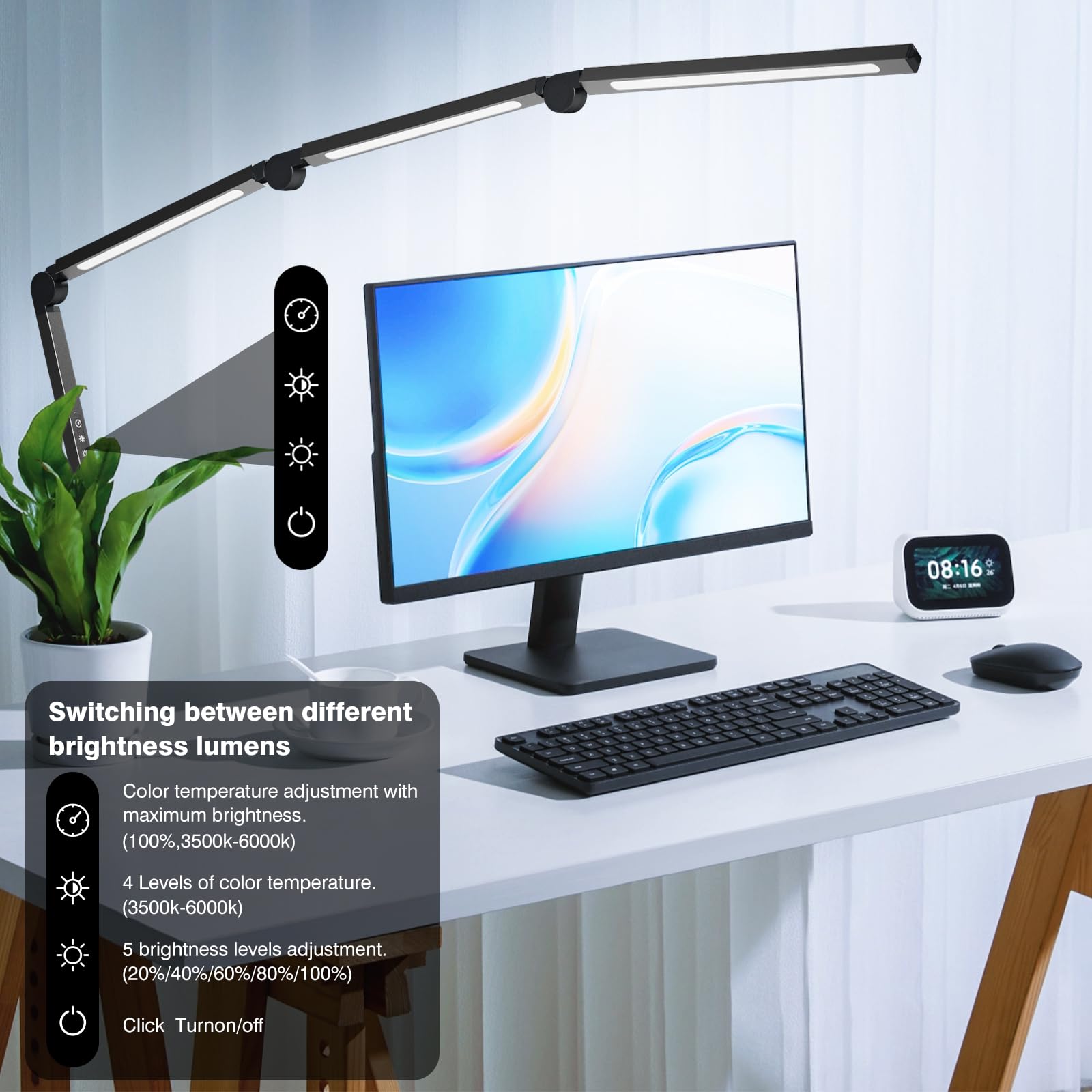 NUERPO desk lamp clip mounts securely to edges for stable illumination.