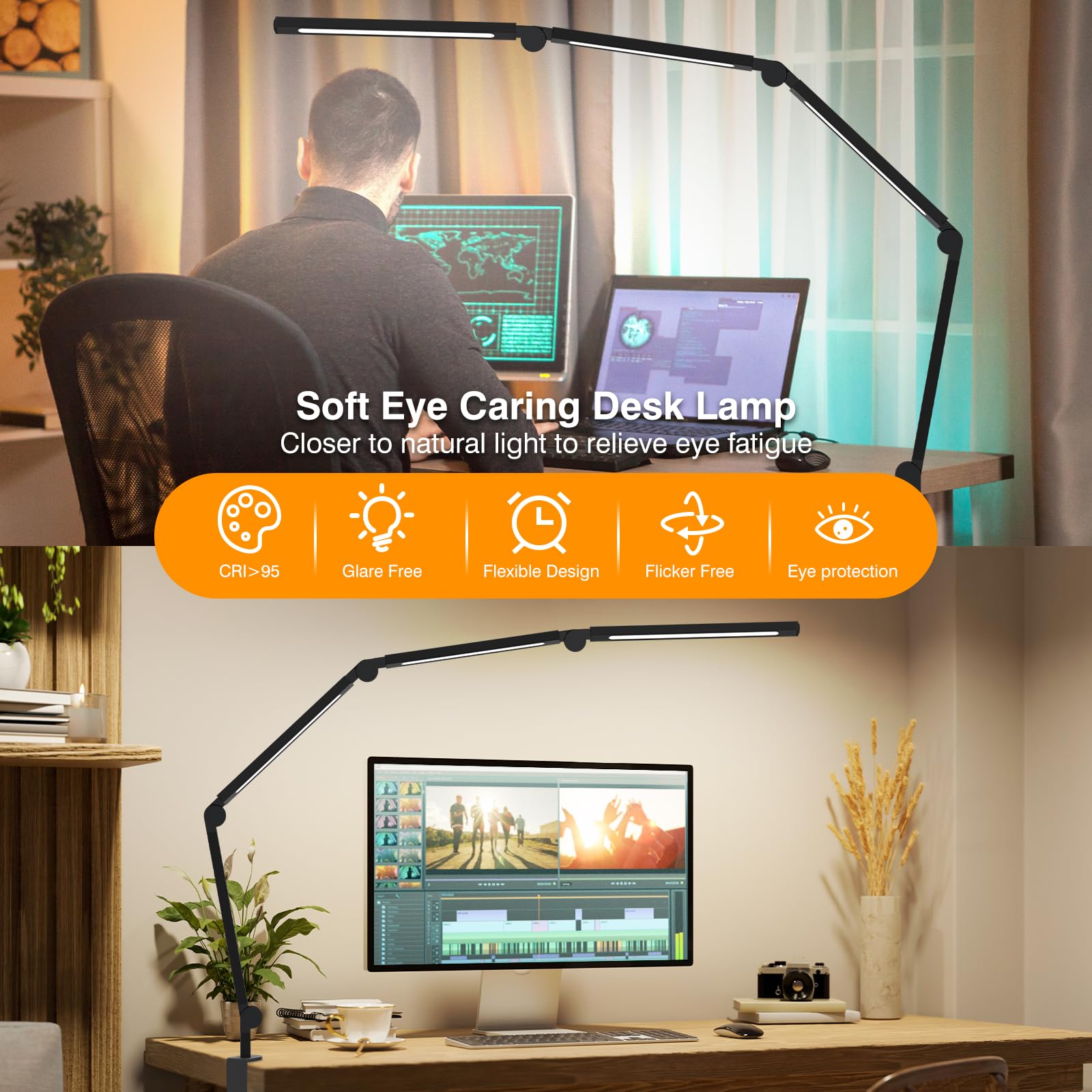 NUERPO desk lamp with swing arm allows precise positioning for reading or drafting.