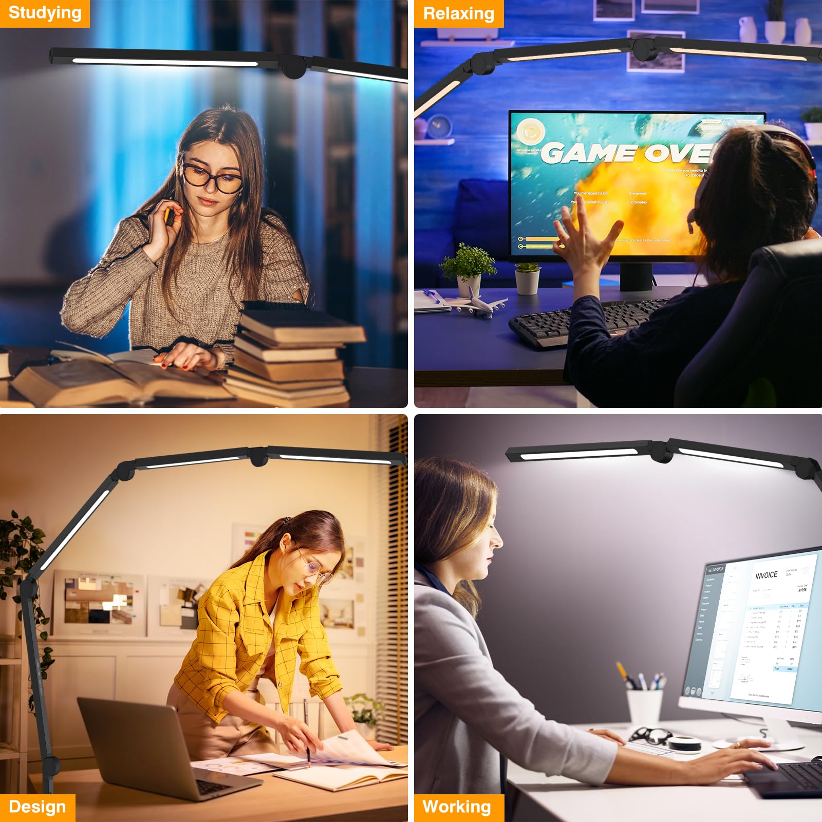 NUERPO dimmable lamp provides brightness and color temperature control for any task.