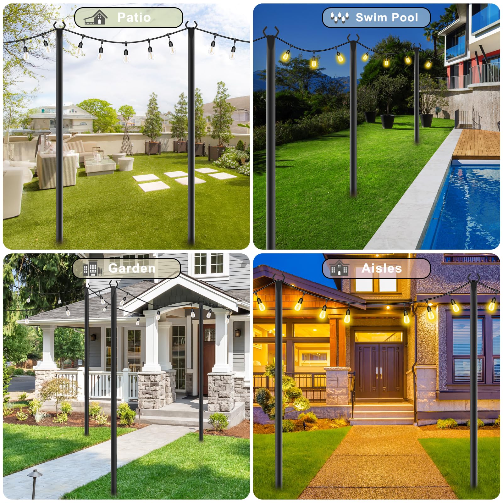 NUERPO light poles with durable metal construction ideal for rain and wind.