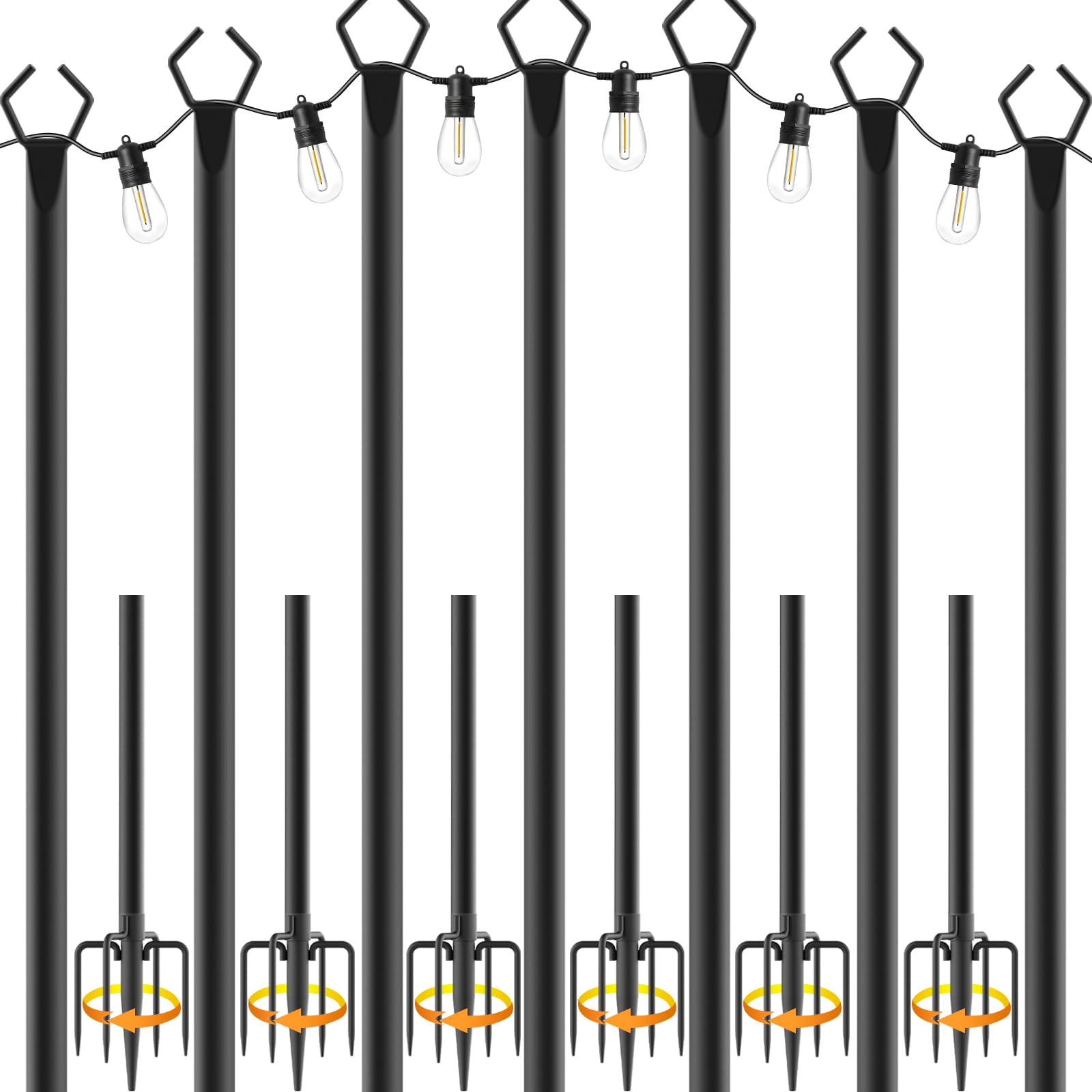 NUERPO 7-pack light poles for outdoor hanging lights, sturdy design for stable setups.