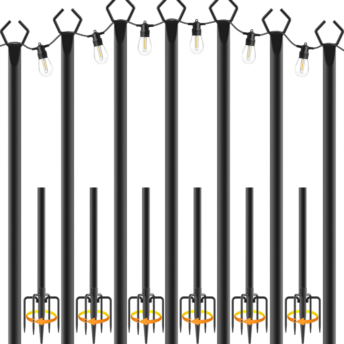 NUERPO 7-pack light poles for outdoor hanging lights, sturdy design for stable setups.