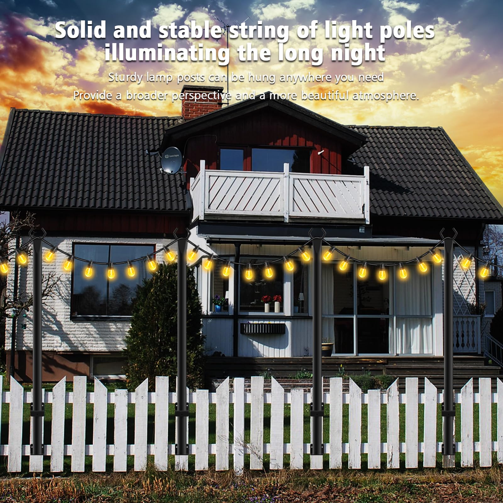 NUERPO poles elevate deck, garden, and wedding decor with versatile string light support.