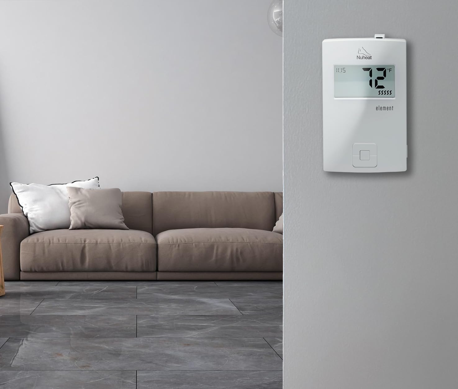 Nuheat Element floor sensor shows in-floor monitoring for precise warmth where you need it.