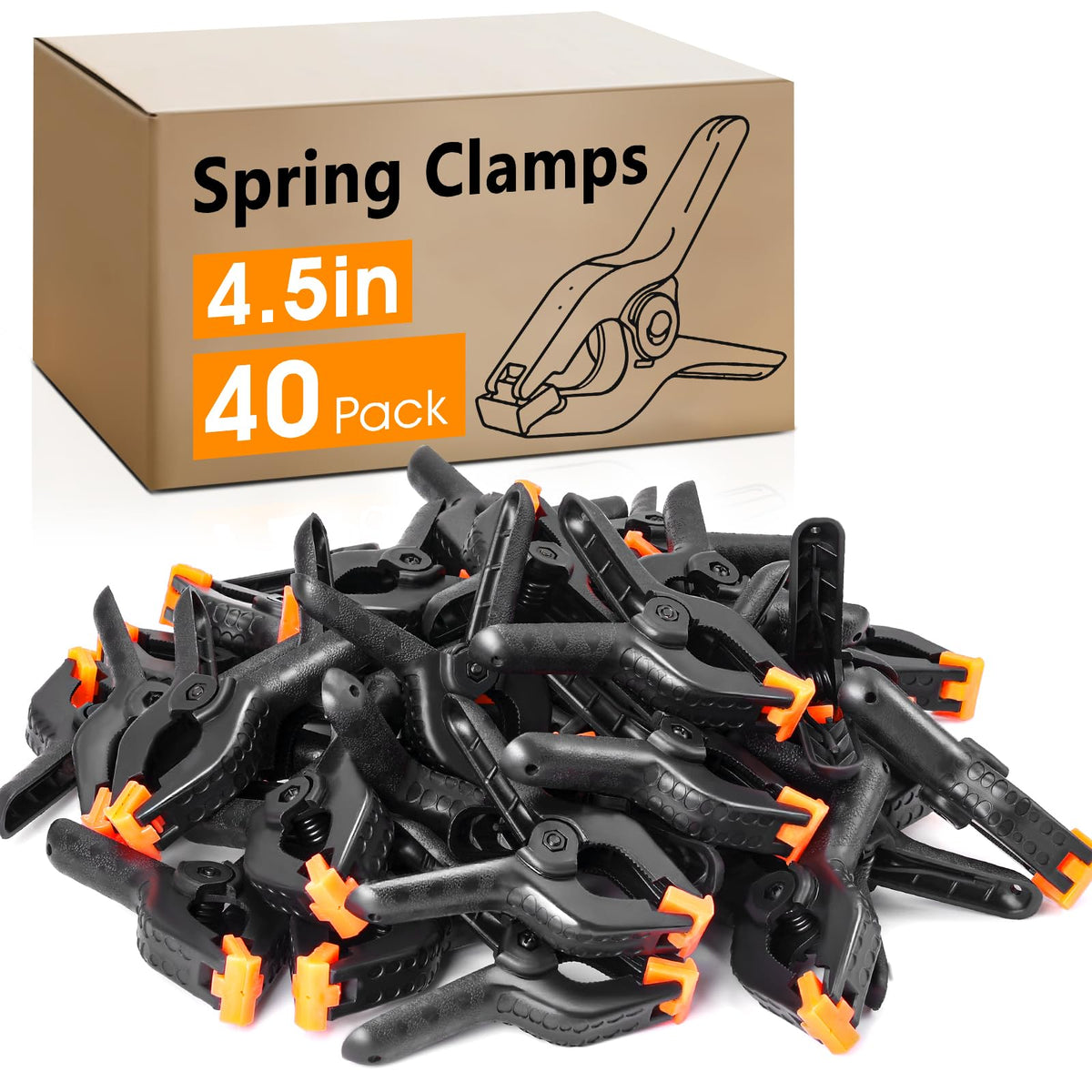 NUITPY 40-pack 4.5-inch plastic spring clamps secure fabrics and backdrops.