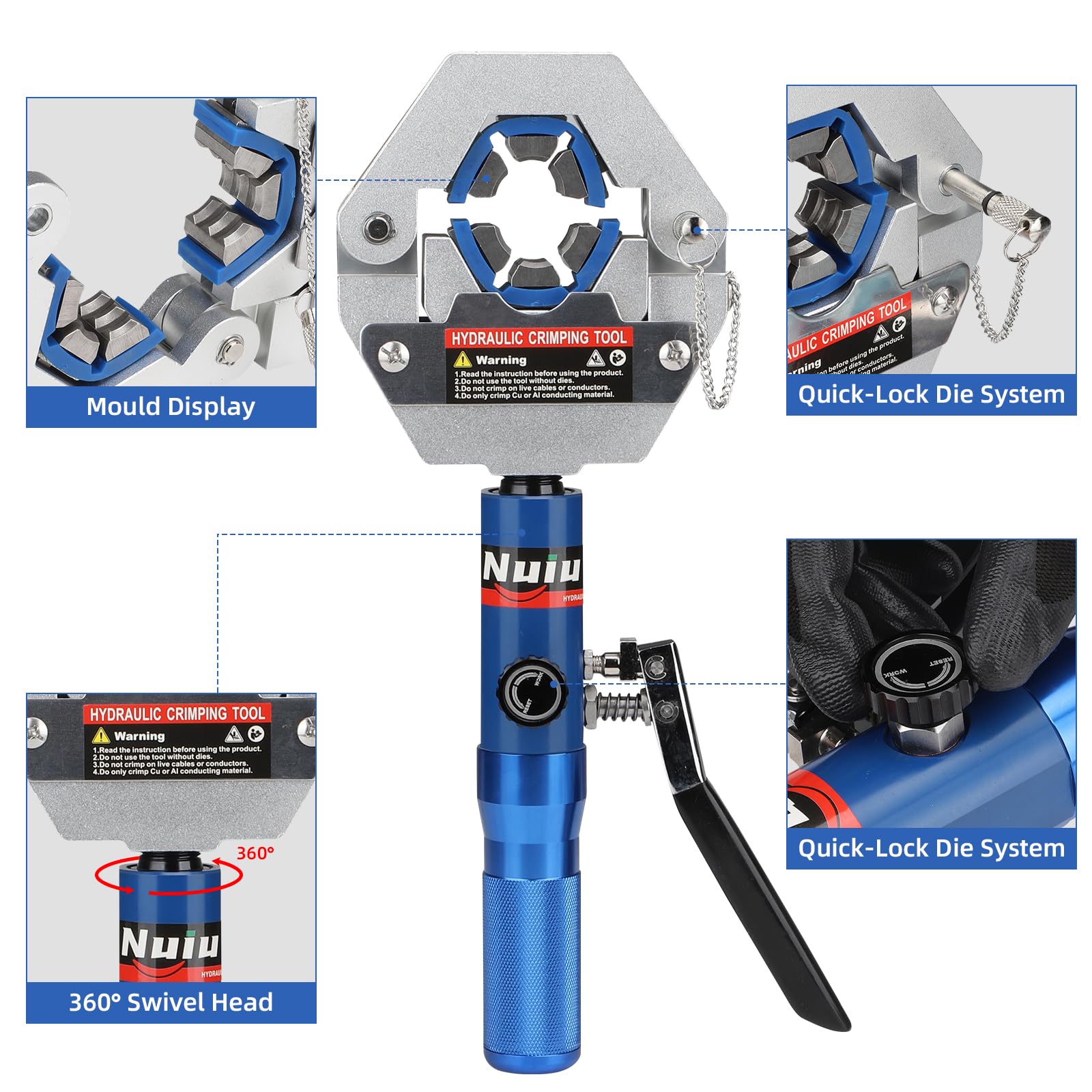 Nuiu crimper 15mm stroke enables clean, consistent crimps.