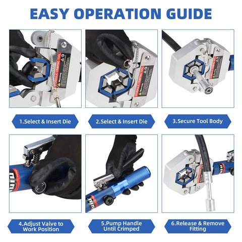 Nuiu openable jaws secure hoses during crimping action.