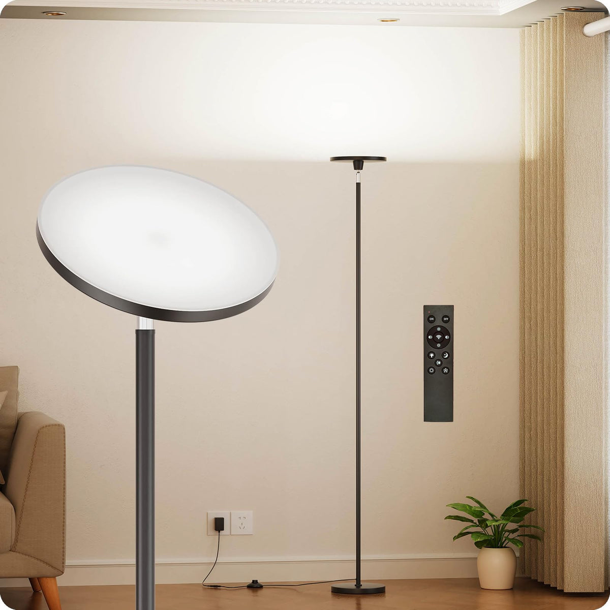 Nukanu dimmable floor lamp with remote control for convenient lighting adjustments.