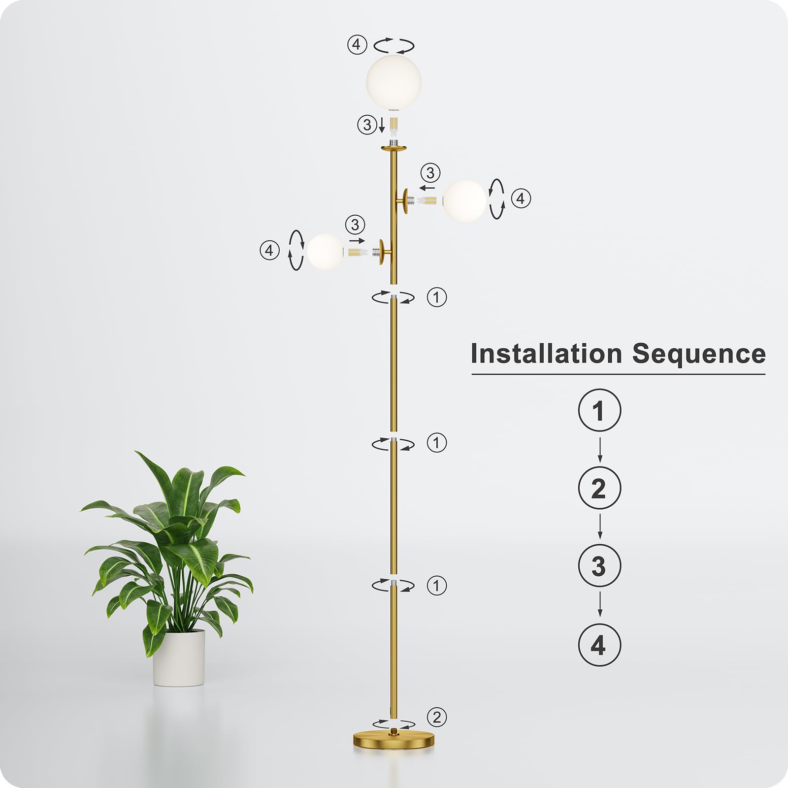 Three LED bulbs in Nukanu floor lamp delivering efficient illumination