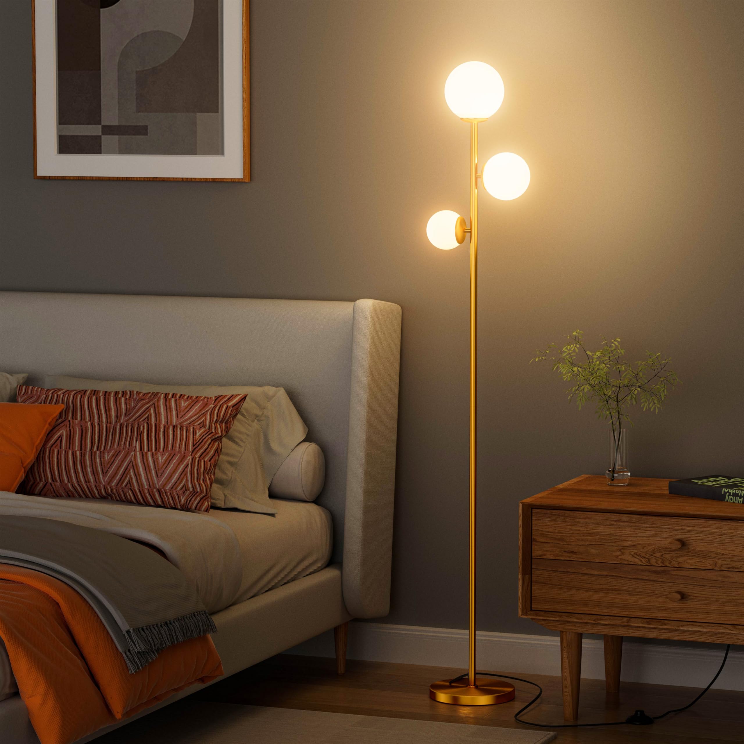Nukanu floor lamp casting ambient light in a living room setup
