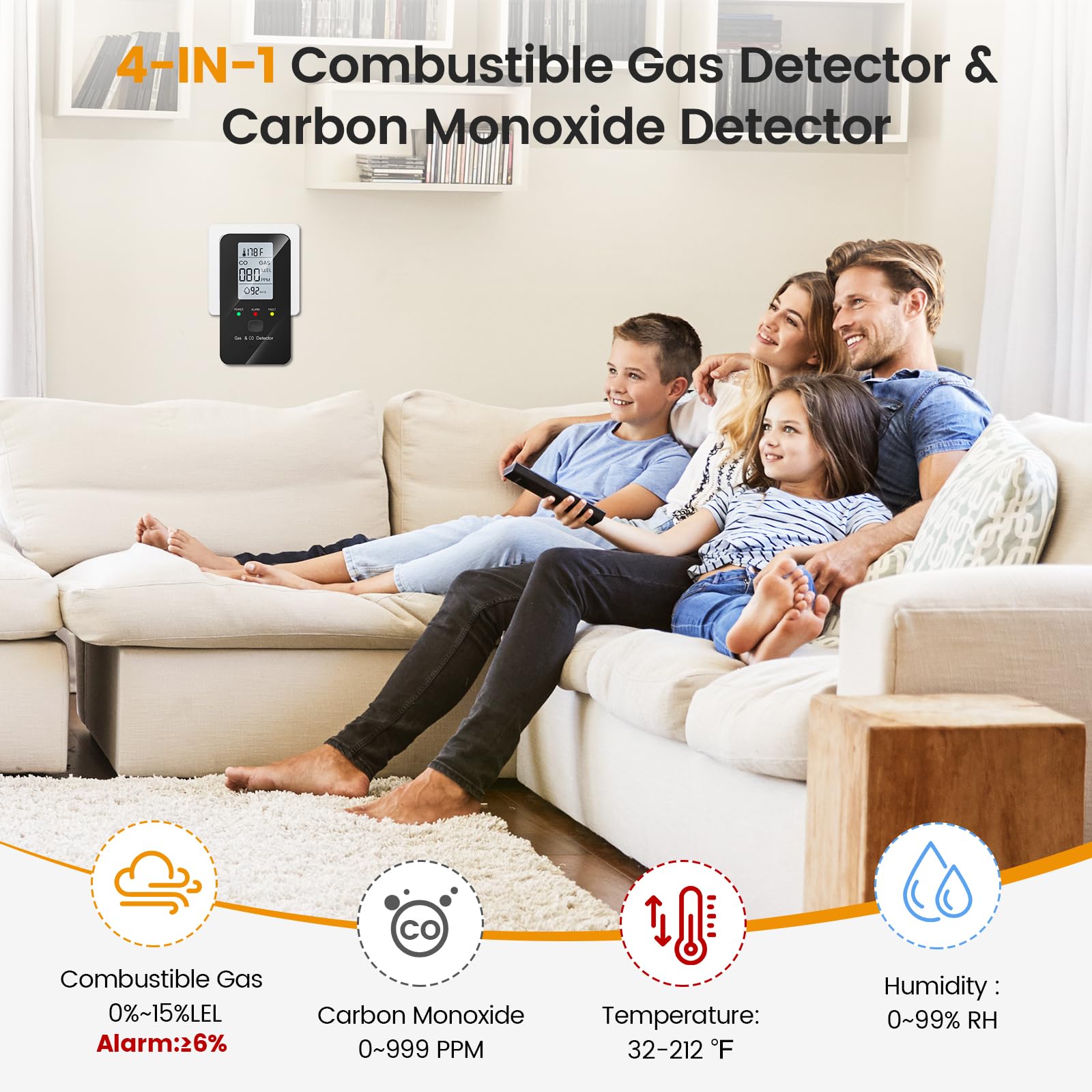 NULETO 4-in-1 detector plugged into outlet in hotel room for travel safety