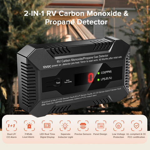 NULETO RV Dual LP/CO Alarm LED indicator highlights separate CO and propane status.