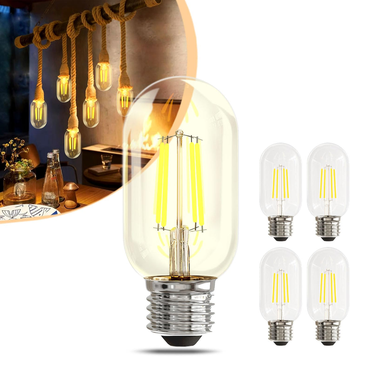 NUODIFAN T45 dimmable LED Edison bulb creates a soft warm light for cozy evenings.