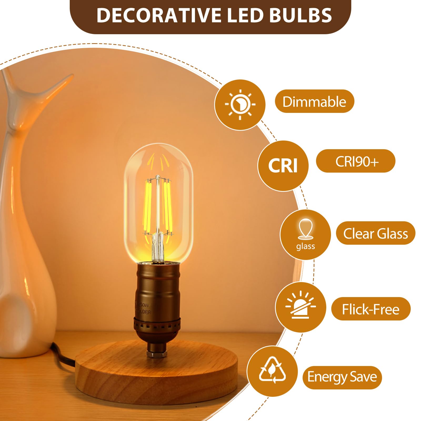NUODIFAN T45 E26-base bulb fits standard fixtures for versatile lighting.