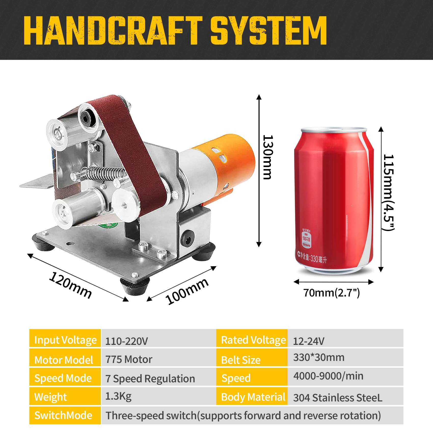 NuoDunco mini sander top view showing compact design and belt access