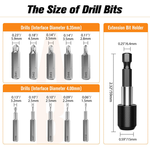 Nuovoware different-size drill bits in kit for versatile screw removal.