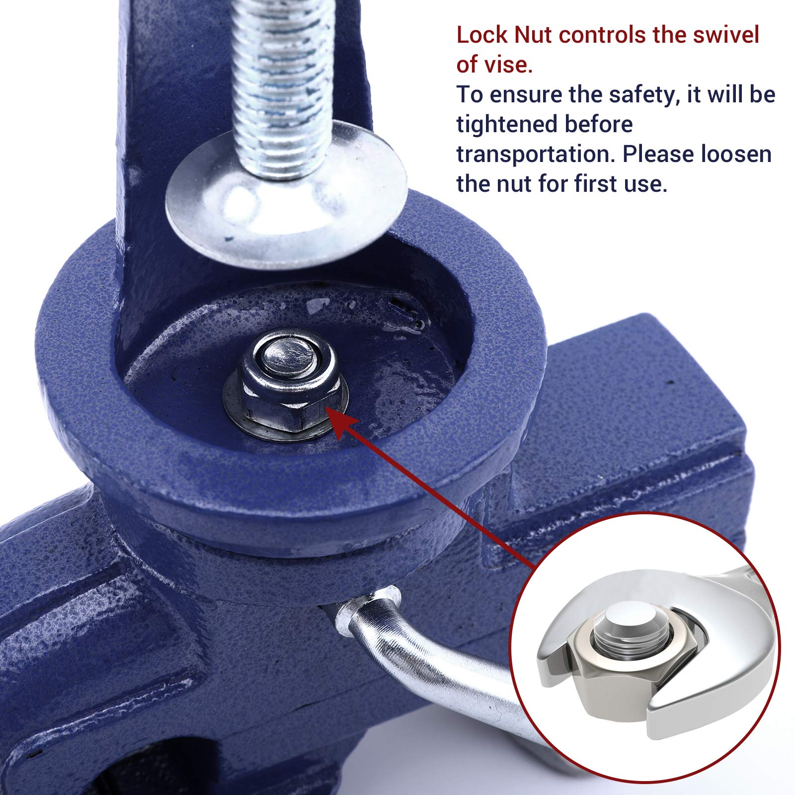 Nuovoware table vise chrome-plated spindle and nut for smooth operation.