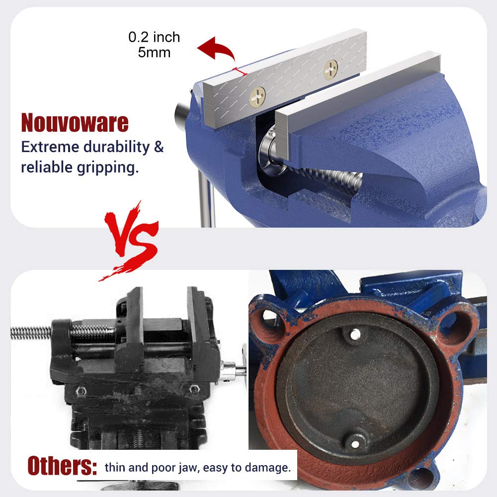 Nuovoware table vise hardened jaw through quenching for durability.