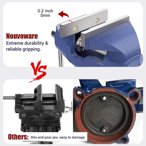Nuovoware table vise hardened jaw through quenching for durability.