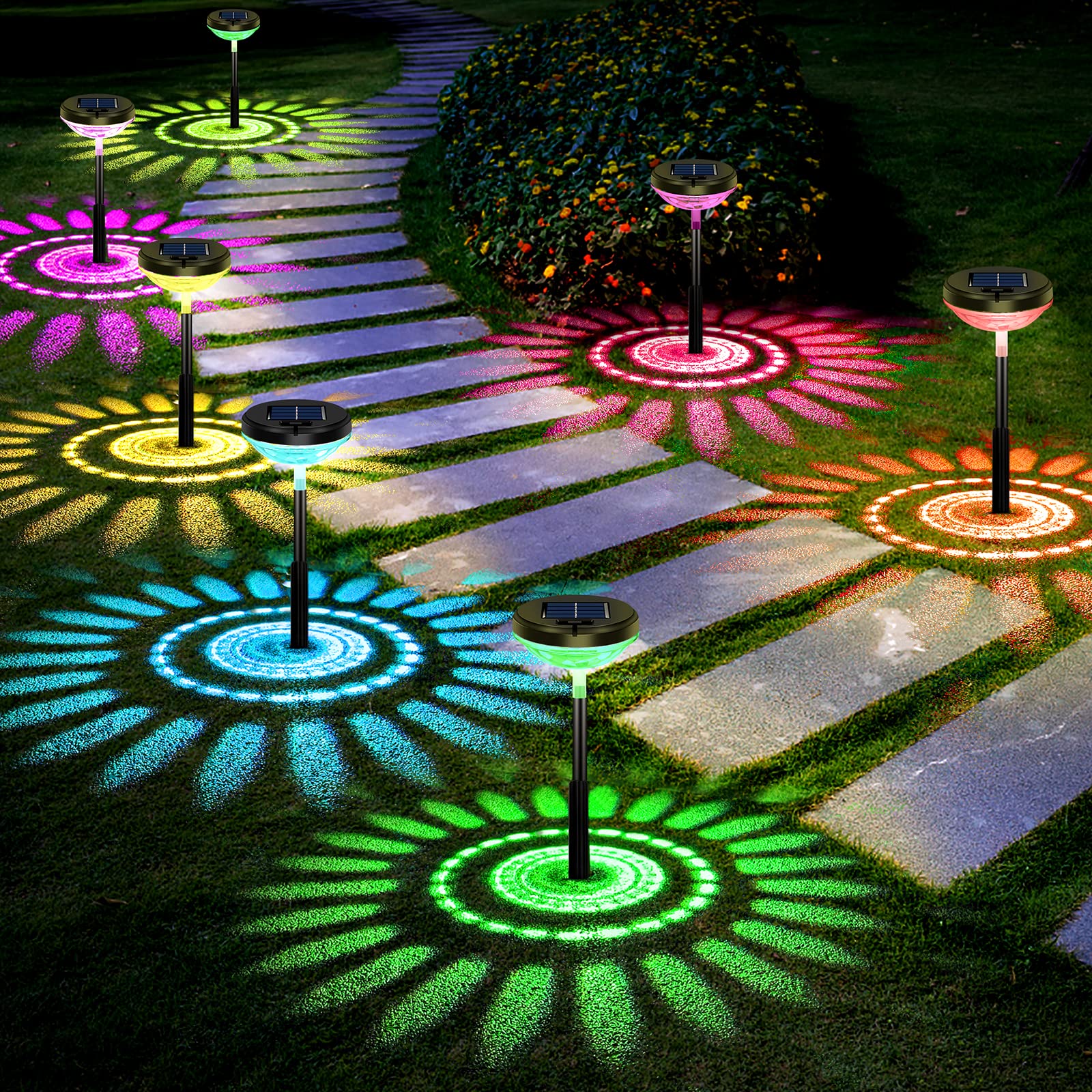 Nupostai Bright Solar Pathway Lights color-changing mode illuminate borders with vibrant color accents.