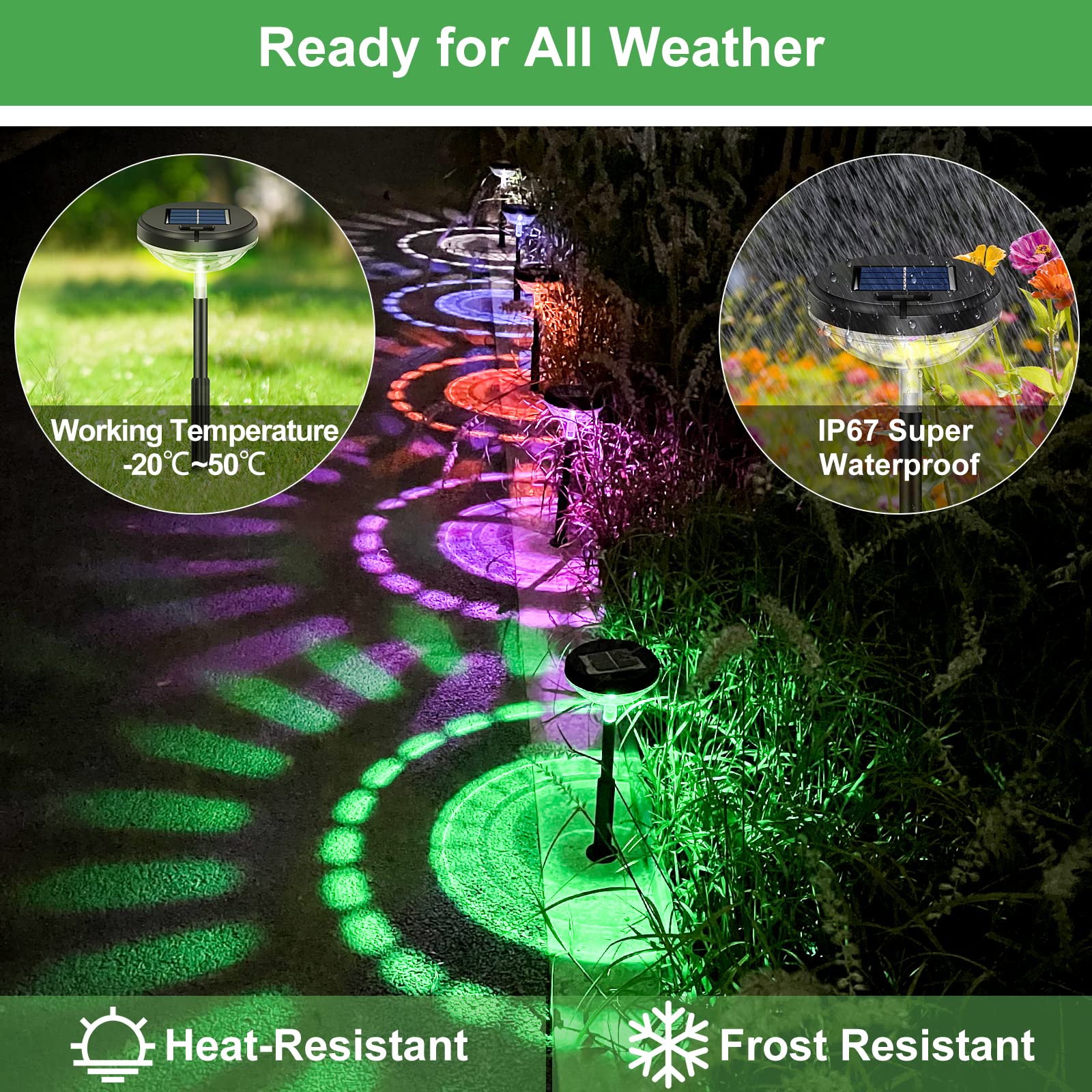 Nupostai Bright Solar Pathway Lights IP67 waterproof design withstands rain and snow.