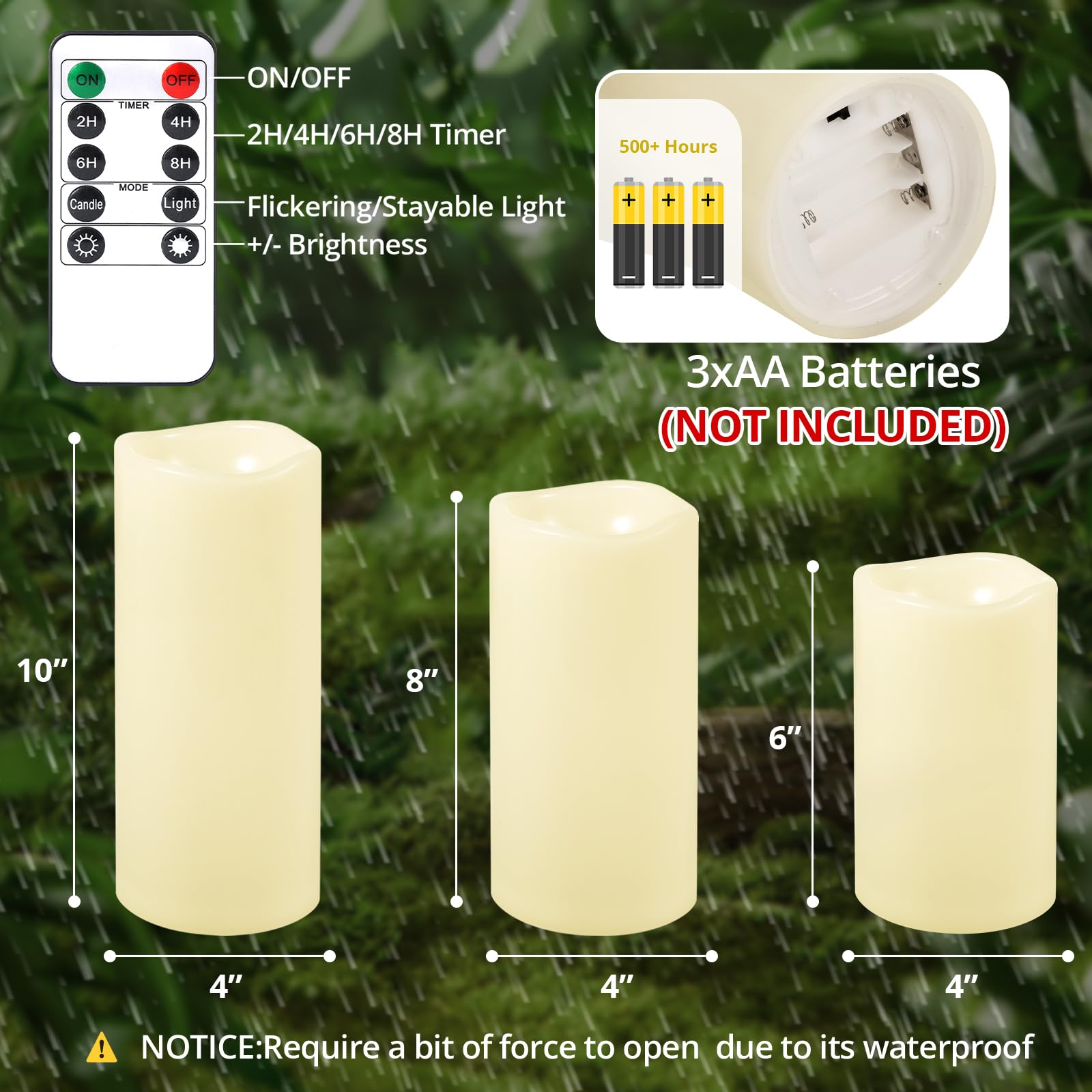 NURADA battery-powered candle delivers long-lasting glow with timer.