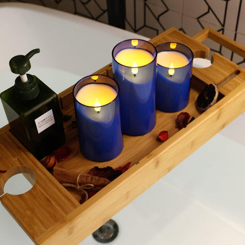 Nurada blue gift-ready flameless candles in a trio set.