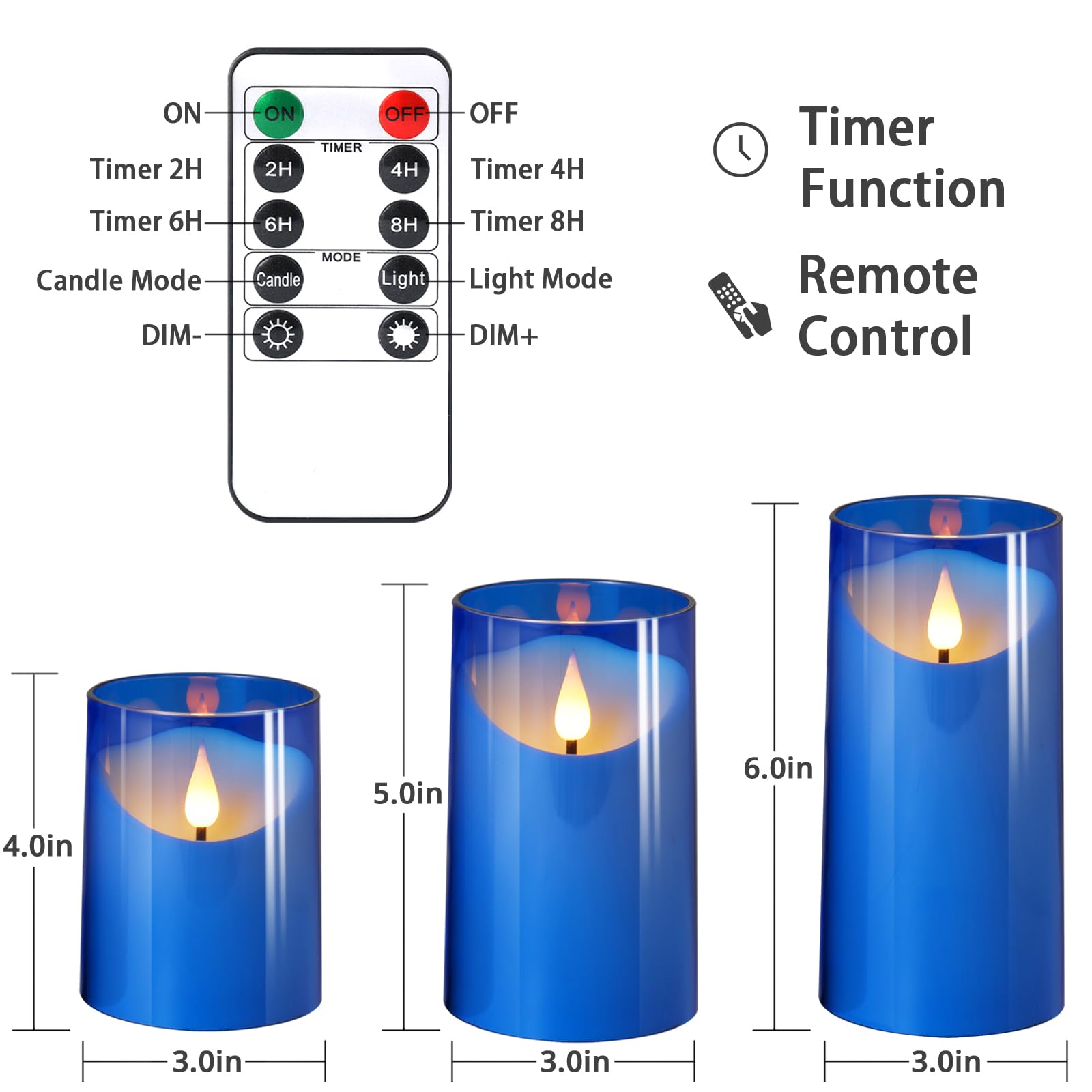 Nurada blue nightstand display flameless candles providing soft lighting.