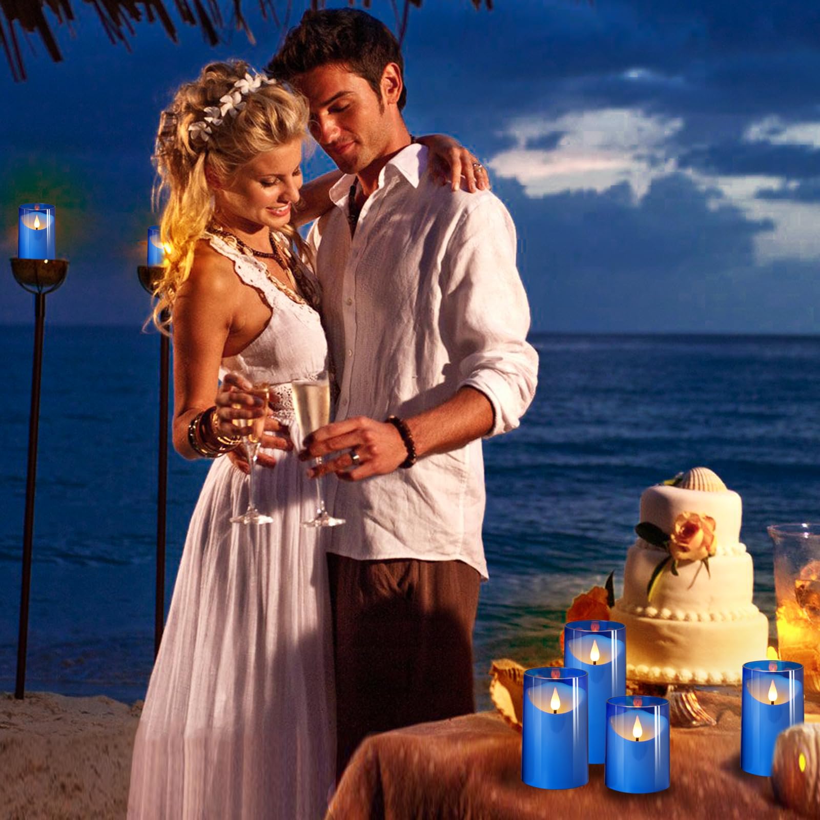 Nurada blue remote control flameless candles for easy placement.